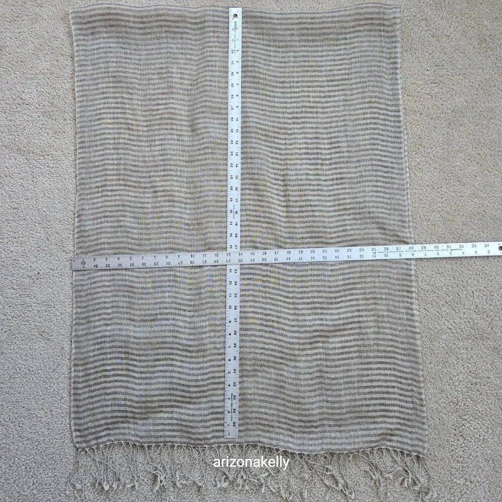 Linen Scarf Tan & Brown Stripe - Picture 5 of 7
